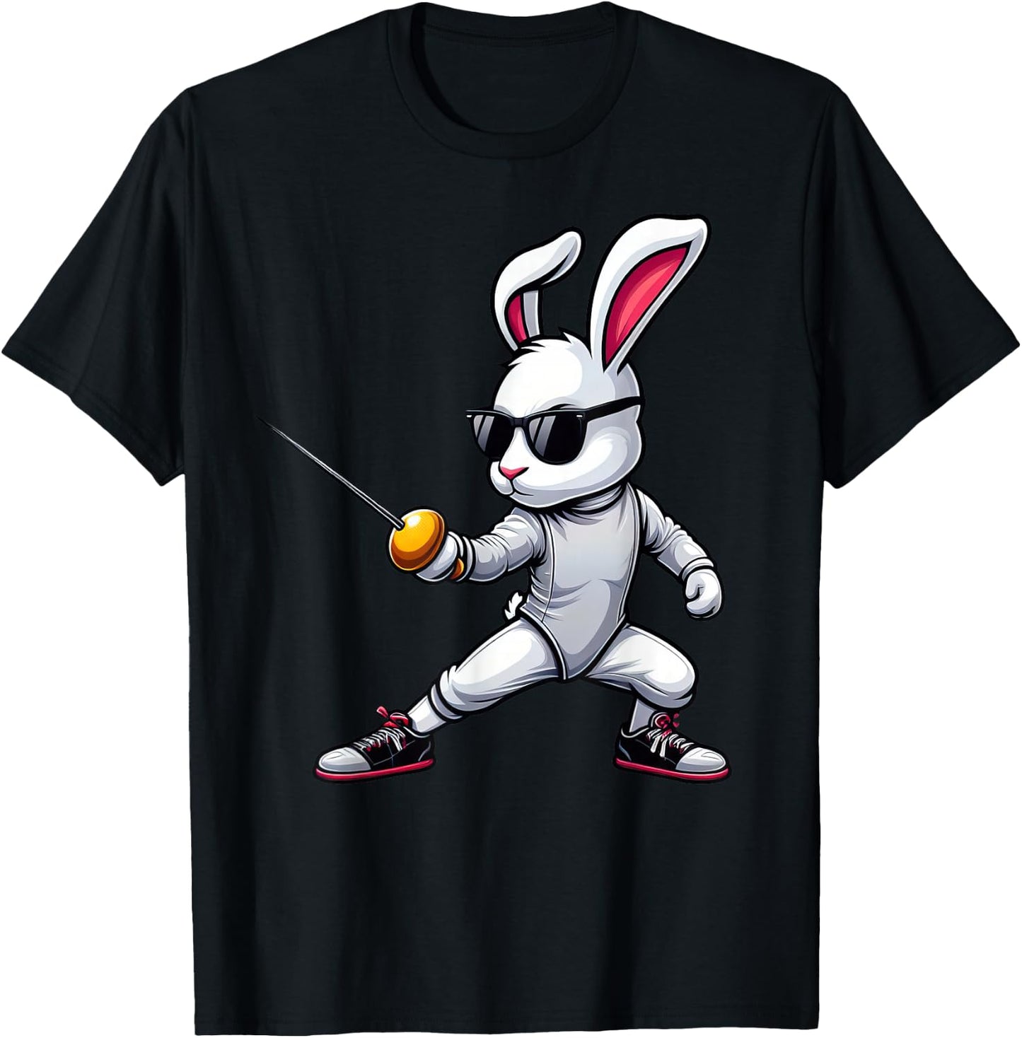 Funny Fencing Player Bunny Kids Men Easter Fencing T-Shirt - T-Shirt | Black