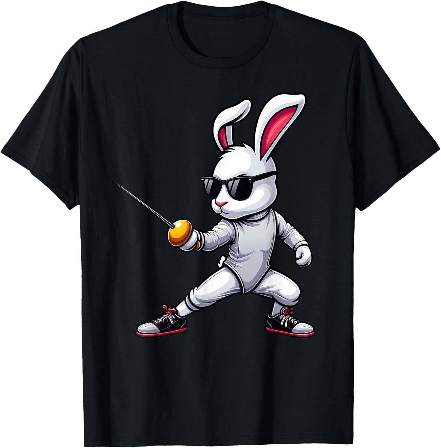 Funny Fencing Player Bunny Kids Men Easter Fencing T-Shirt - T-Shirt | Black