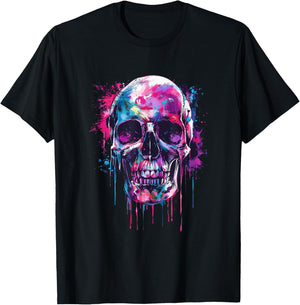 Skeleton Skull Biker Rocker Skull Punk Rock T-Shirt - T-Shirt | Black