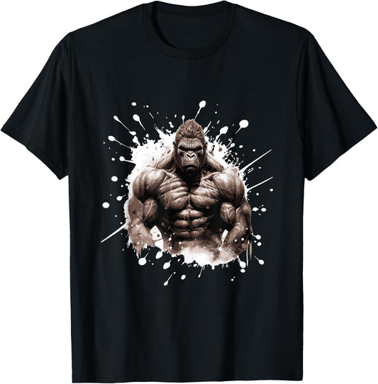 Gorilla with Muscles | Workout Gym Bodybuilding T-Shirt - T-Shirt | Black