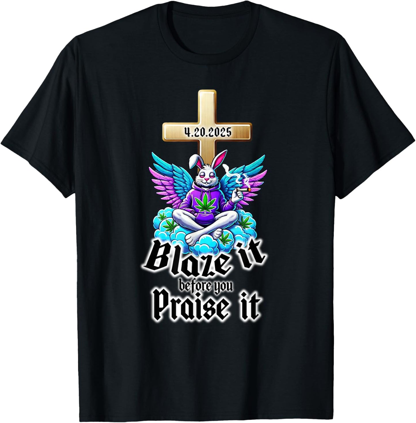 420 Easter Bunny Funny Weed Smoking Rabbit Marijuana 4/20 T-Shirt - T-Shirt | Black