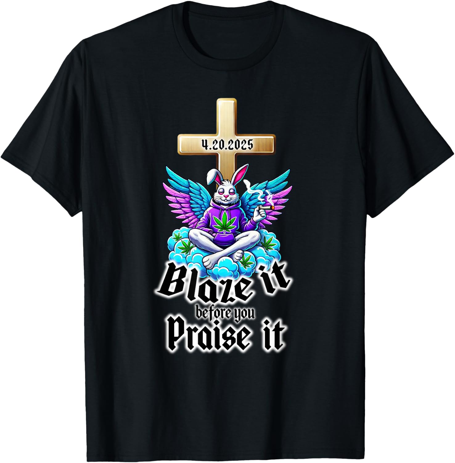 420 Easter Bunny Funny Weed Smoking Rabbit Marijuana 4/20 T-Shirt - T-Shirt | Black