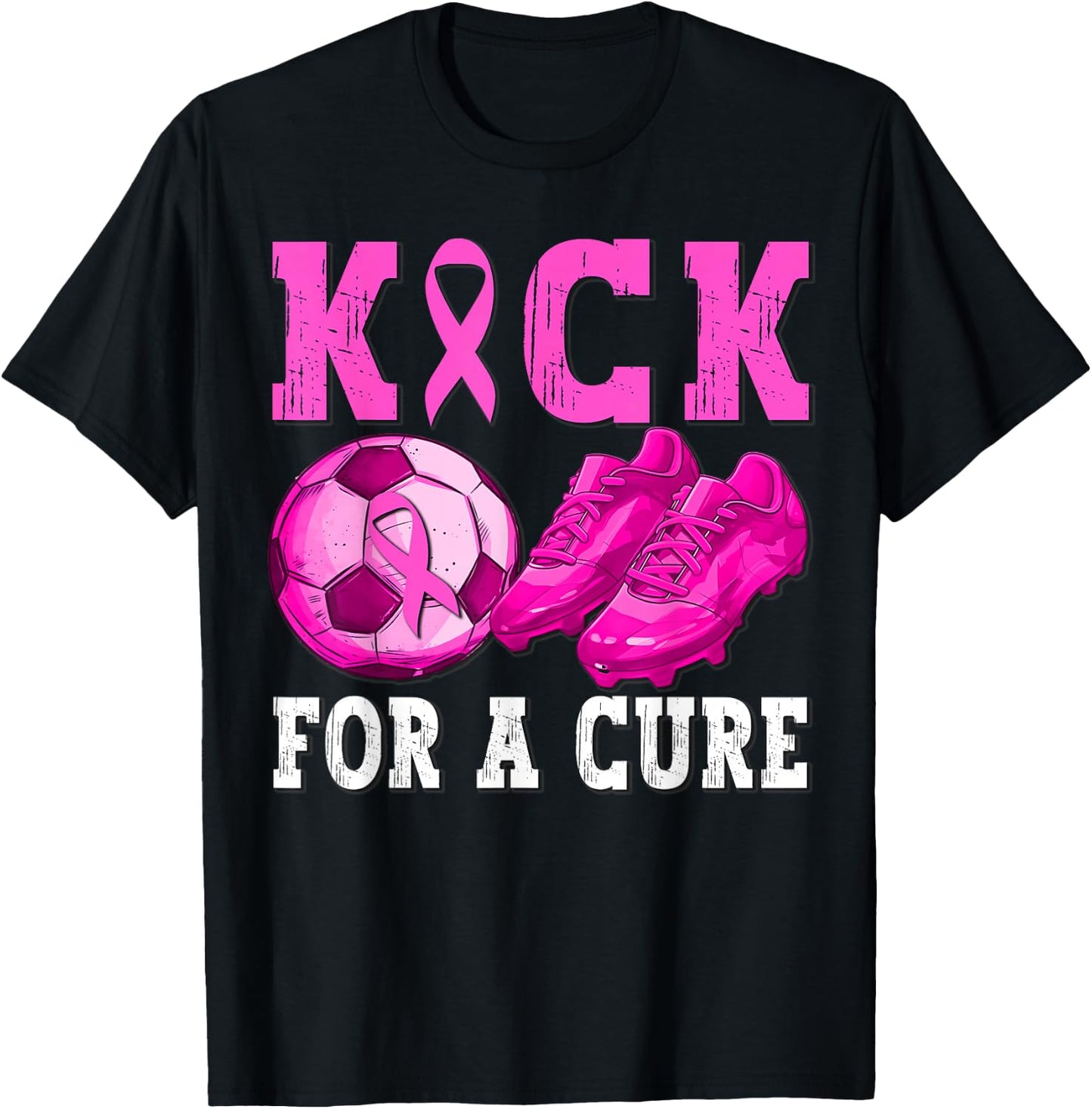 Kick For a Cure Breast Cancer Awareness Soccer Ball Ribbon T-Shirt - T-Shirt | Black