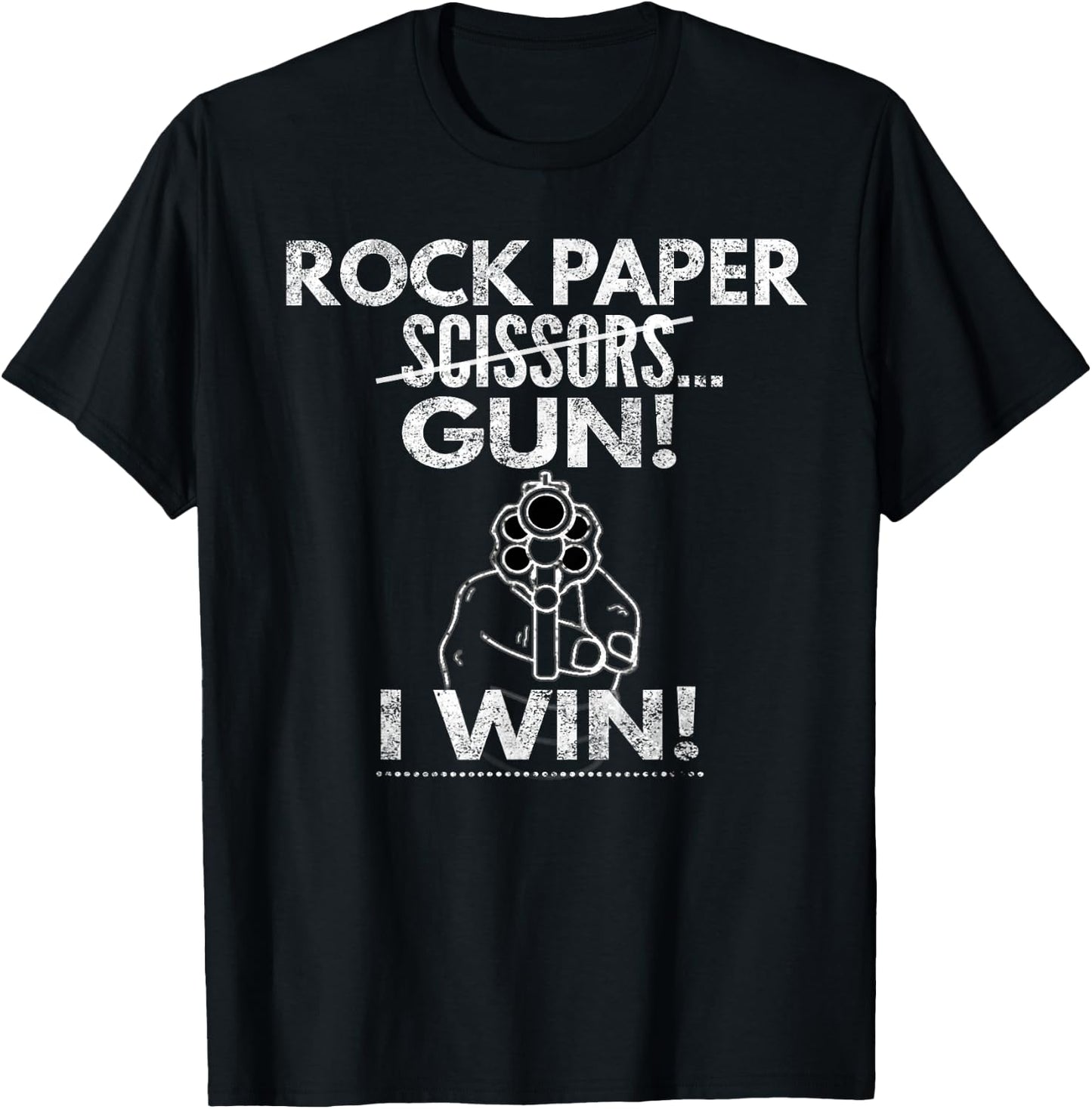 Rock Paper Scissors... Gun I Win! Distressed Look, By Yoray T-Shirt - T-Shirt | Black
