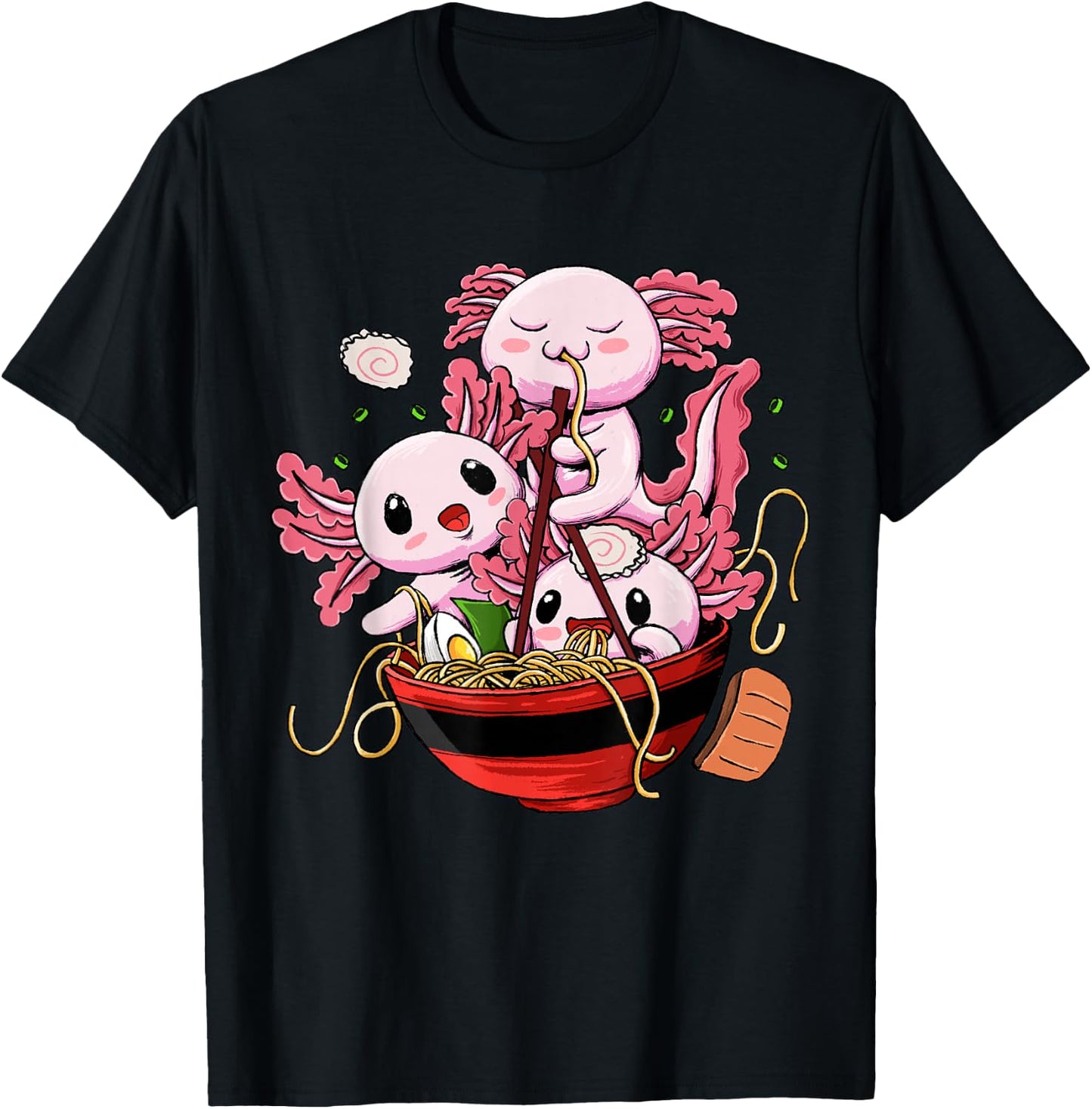Axolotl Ramen Shirt - Kawaii Anime Axolotl Eating Ramen T-Shirt - T-Shirt | Black