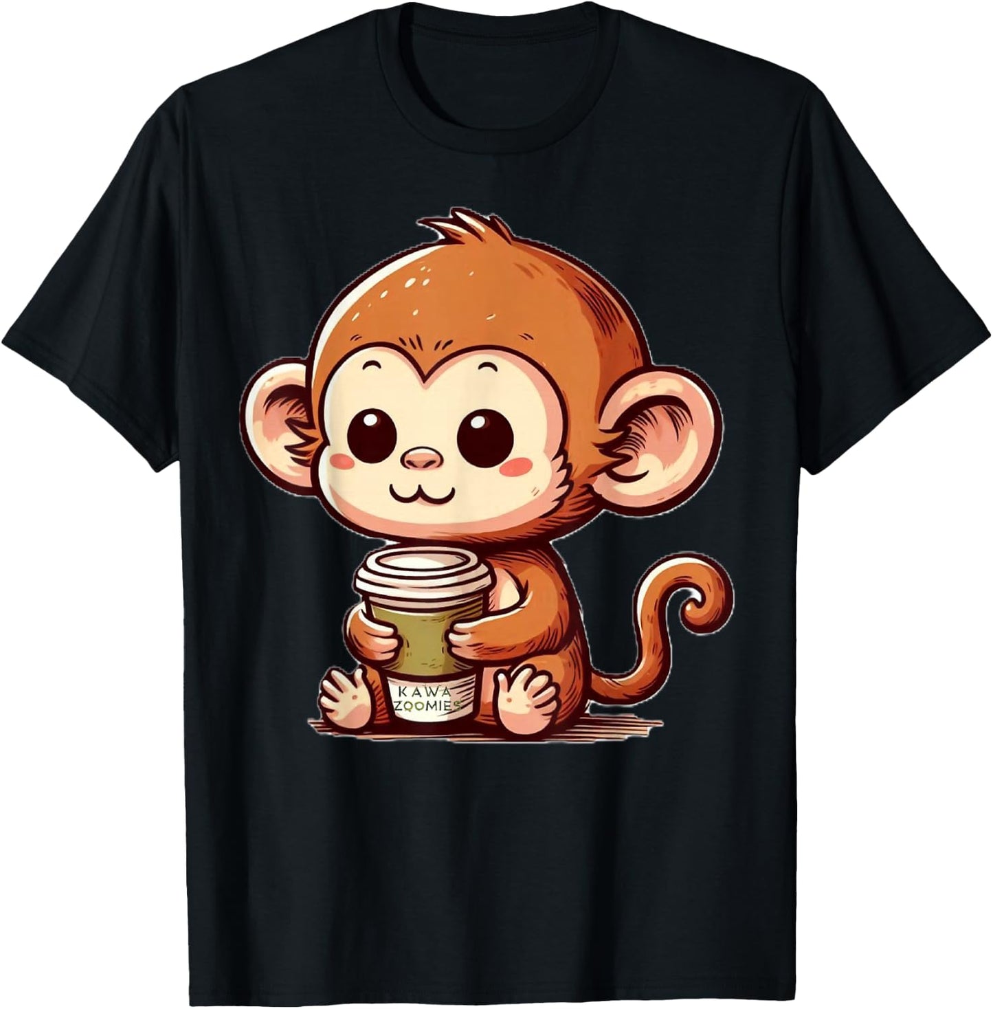 Baby Monkey with Coffee T-Shirt - T-Shirt | Black