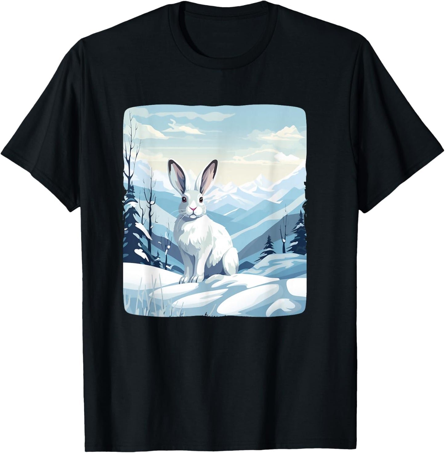 Cool Snow Mountains with Rabbit Animals for Snowshoe Rabbits T-Shirt - T-Shirt | Black