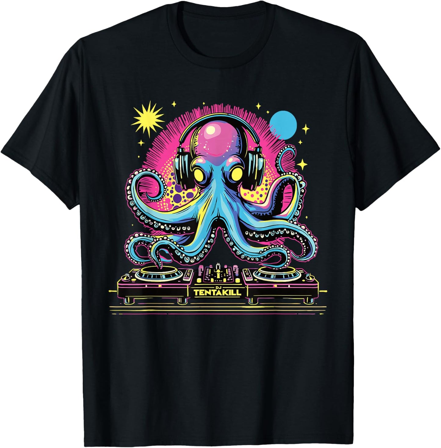 Trippy Octopus Alien Dj Funny EDM Festival Rave Cute Party T-Shirt - T-Shirt | Black