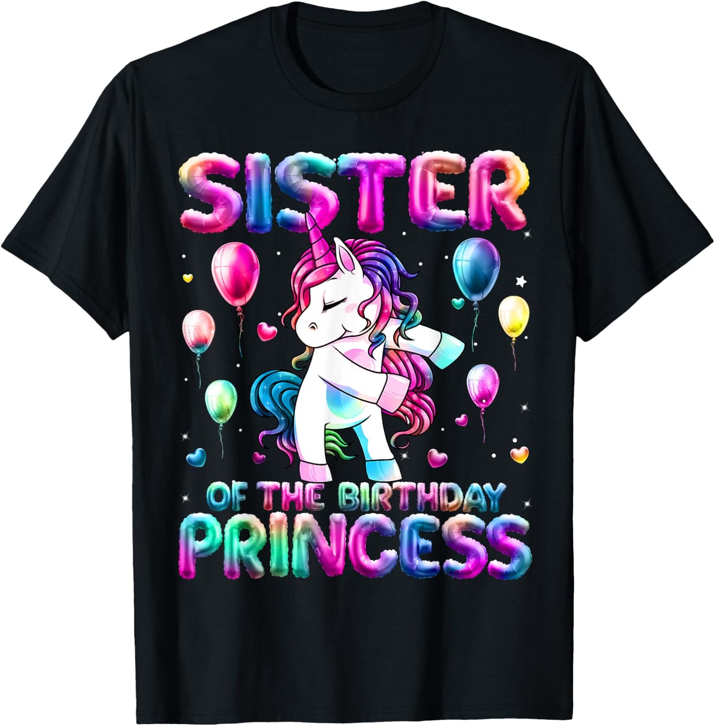 Sister of the Birthday Princess Girl Flossing Unicorn Sister T-Shirt - T-Shirt | Black