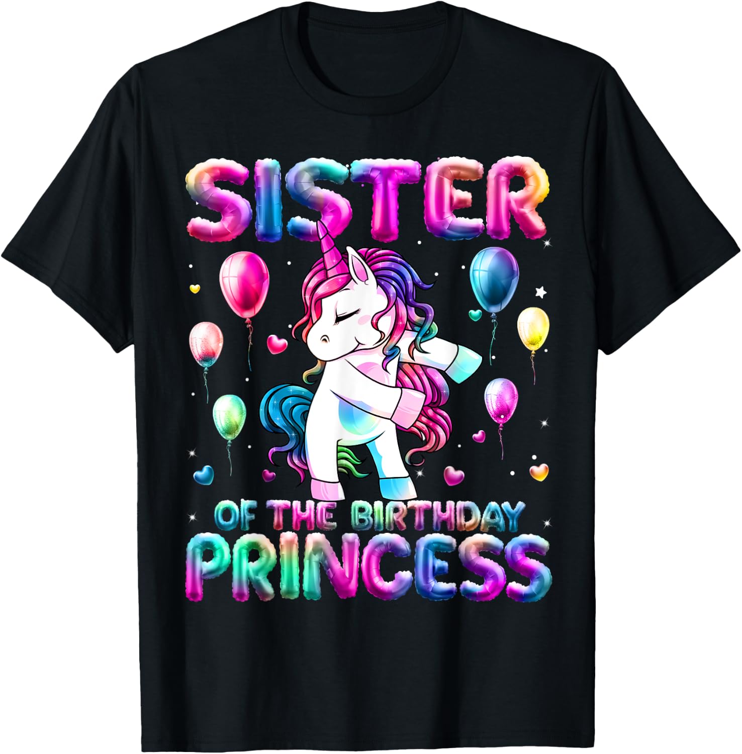 Sister of the Birthday Princess Girl Flossing Unicorn Sister T-Shirt - T-Shirt | Black