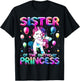 Sister of the Birthday Princess Girl Flossing Unicorn Sister T-Shirt - T-Shirt | Black