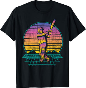 Retro Vintage Cricket Player - 80s Cricketer Batsman Batting T-Shirt - T-Shirt | Black