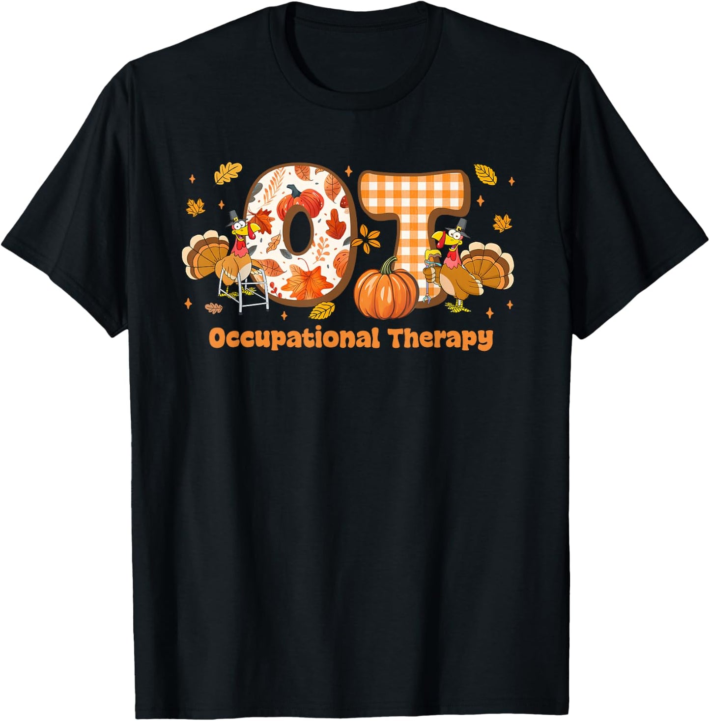 Occupational Therapy Groovy Turkey Autumn Thanksgiving T-Shirt - T-Shirt | Black