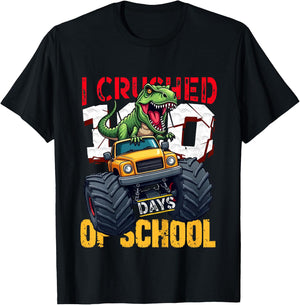 I Crushed 100 Days of School Dinosaur Monster Truck T-Shirt - T-Shirt | Black