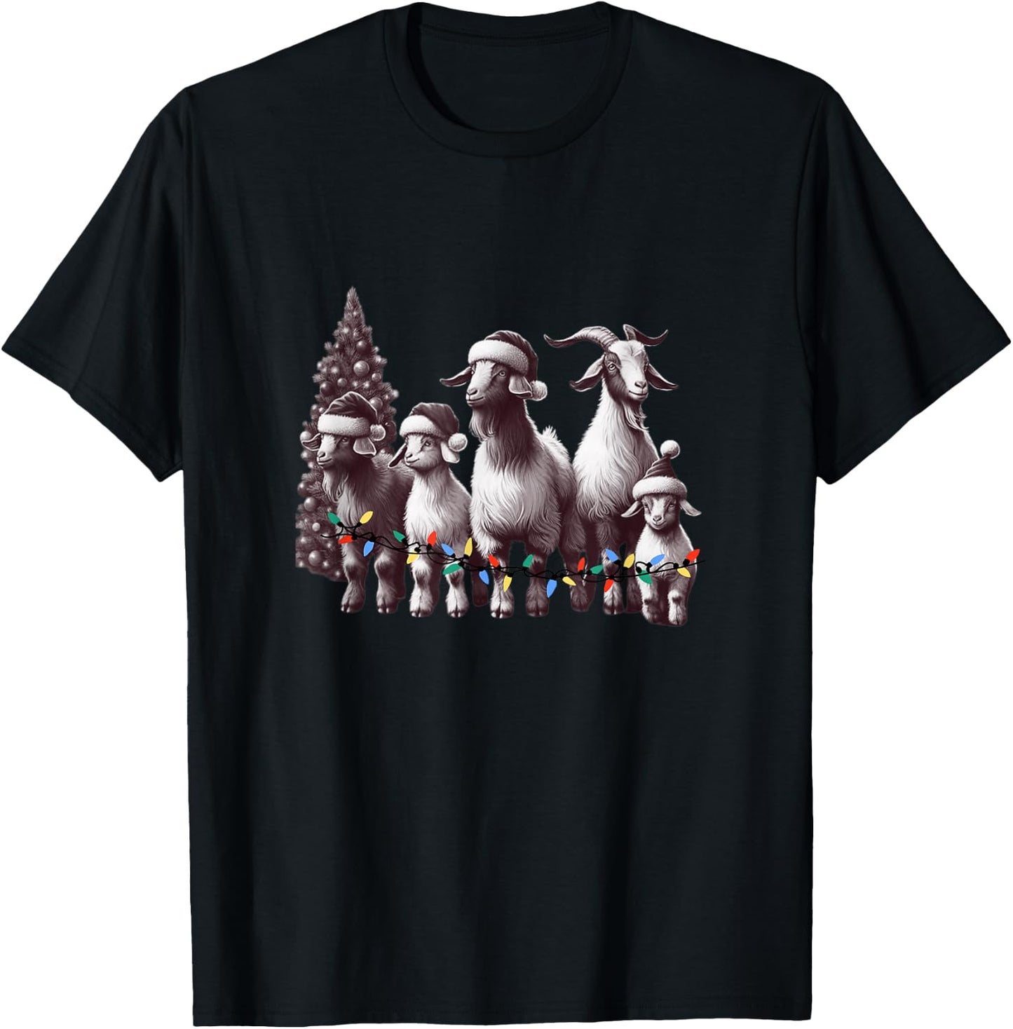 Christmas Goat with Santa Hat Goats Christmas Farmer T-Shirt - T-Shirt | Black