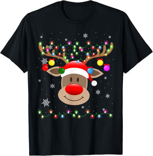 Red Nose Reindeer Snowflakes Chirstmas Lights T-Shirt - T-Shirt | Black