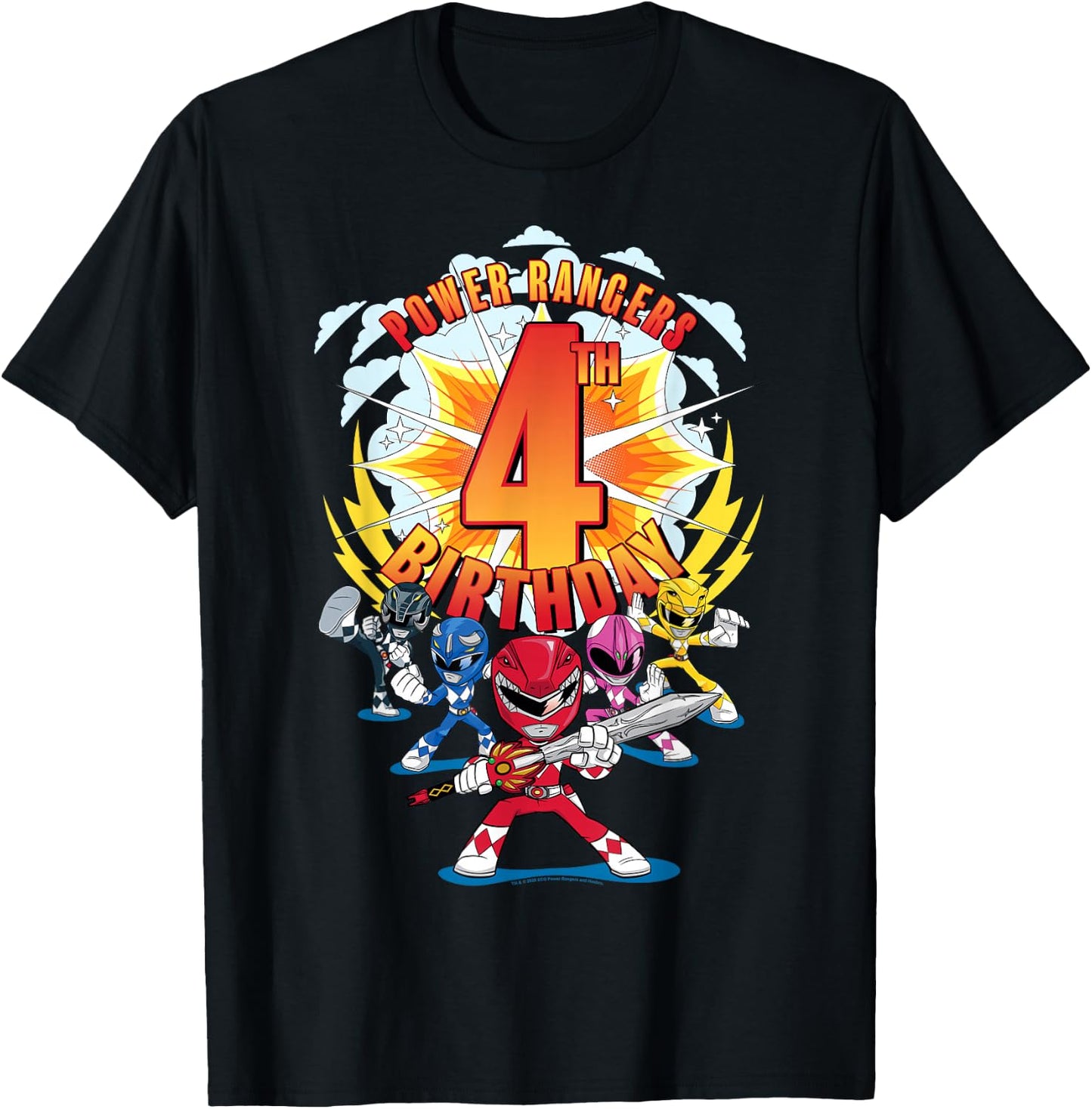 Power Rangers Awesome 4th Birthday Mini Action Shot T-Shirt - T-Shirt | Black