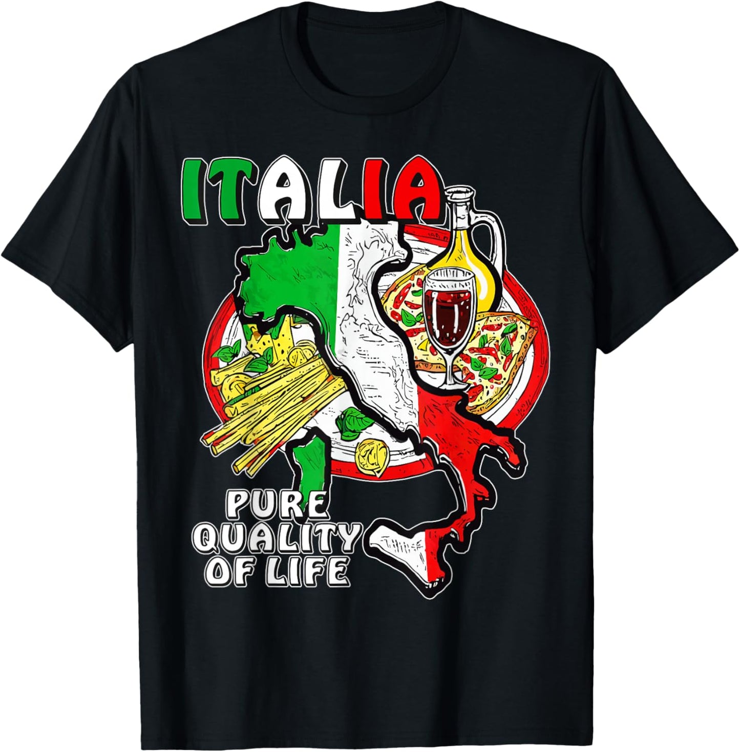 with German Text "Entdecke Italien Liebe Für Essen Kultur Geschichte Italien" [, black T-Shirt - T-Shirt | Black