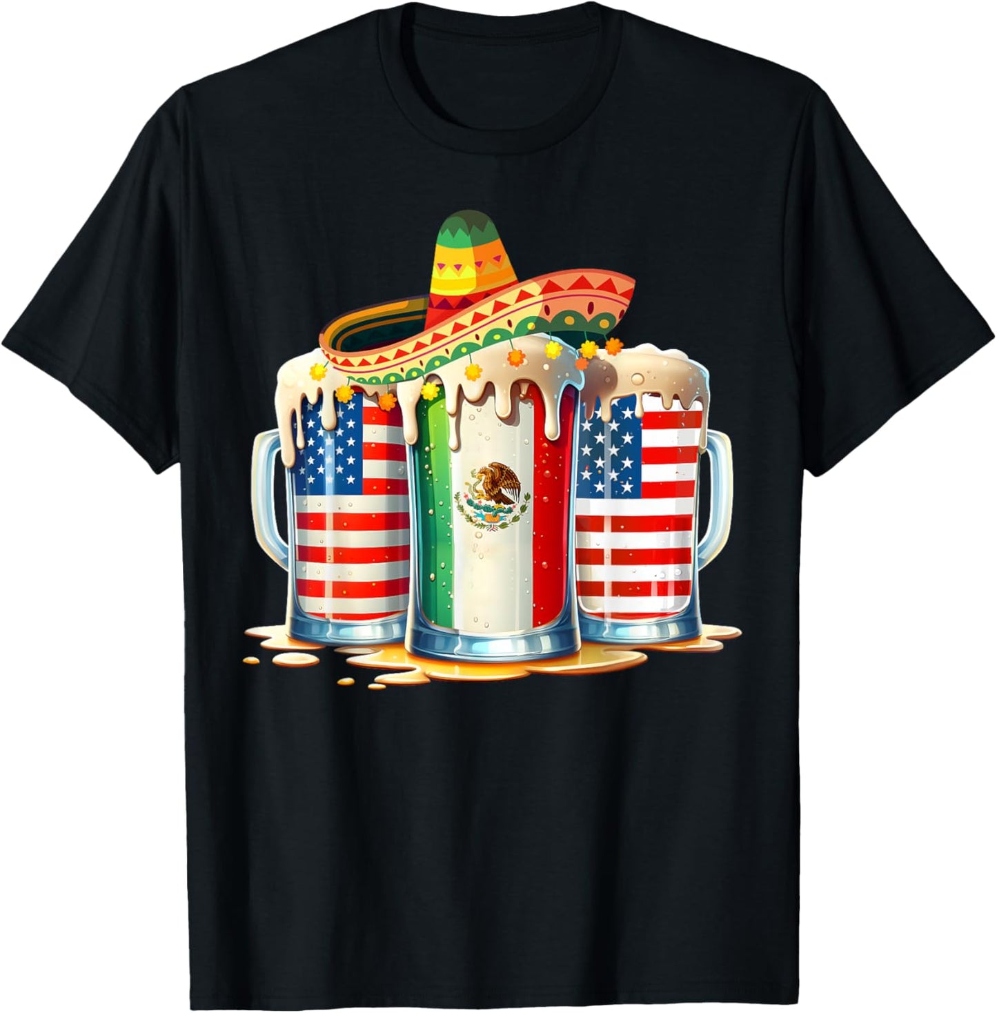 Cinco de Mayo Beer Mexican USA Flag Drinking Party Men Women T-Shirt - T-Shirt | Black