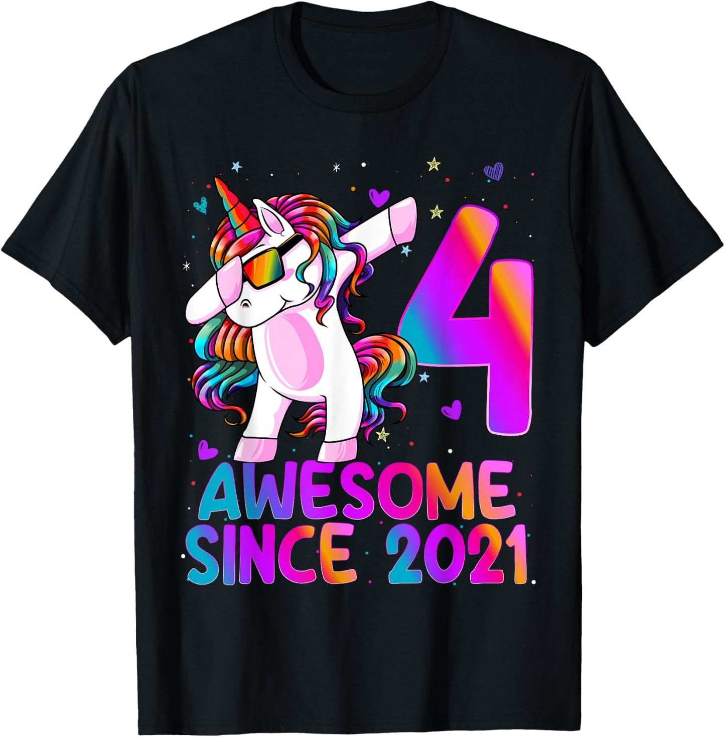 Dabbing Unicorn 4 Year Old 4th Birthday Girl Unicorn Party T-Shirt - T-Shirt | Black