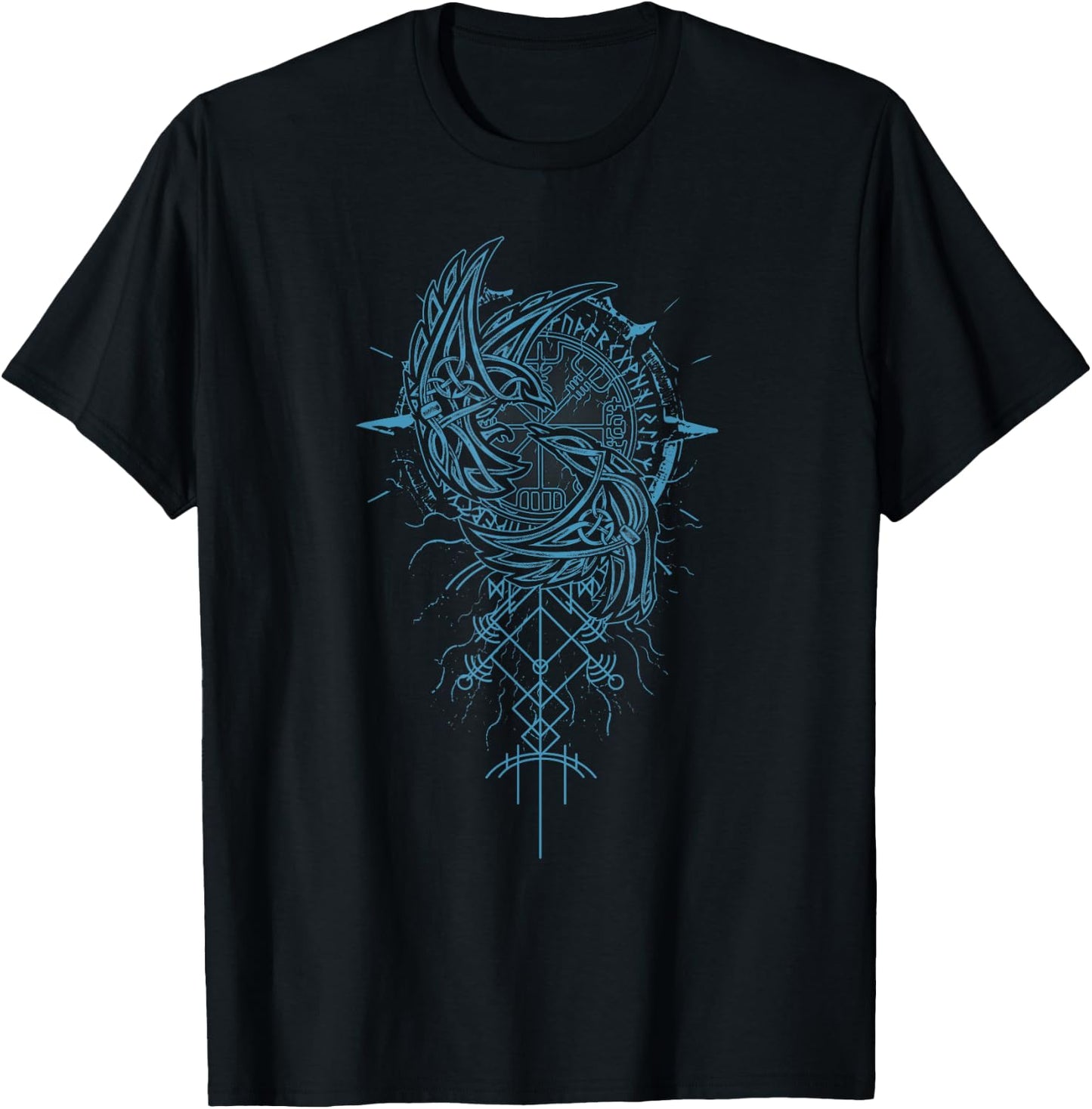 Walhalla Raven Odins Runes Nordic Compass Viking T-Shirt - T-Shirt | Black