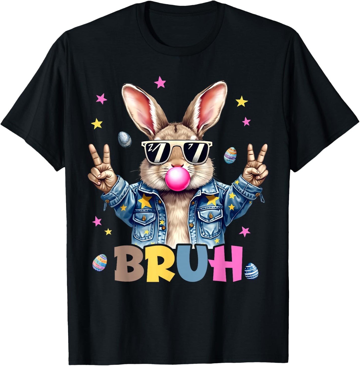 Bruh Meme Easter Day Funny Bunny Eggs Teens Boys Kids Men T-Shirt - T-Shirt | Black