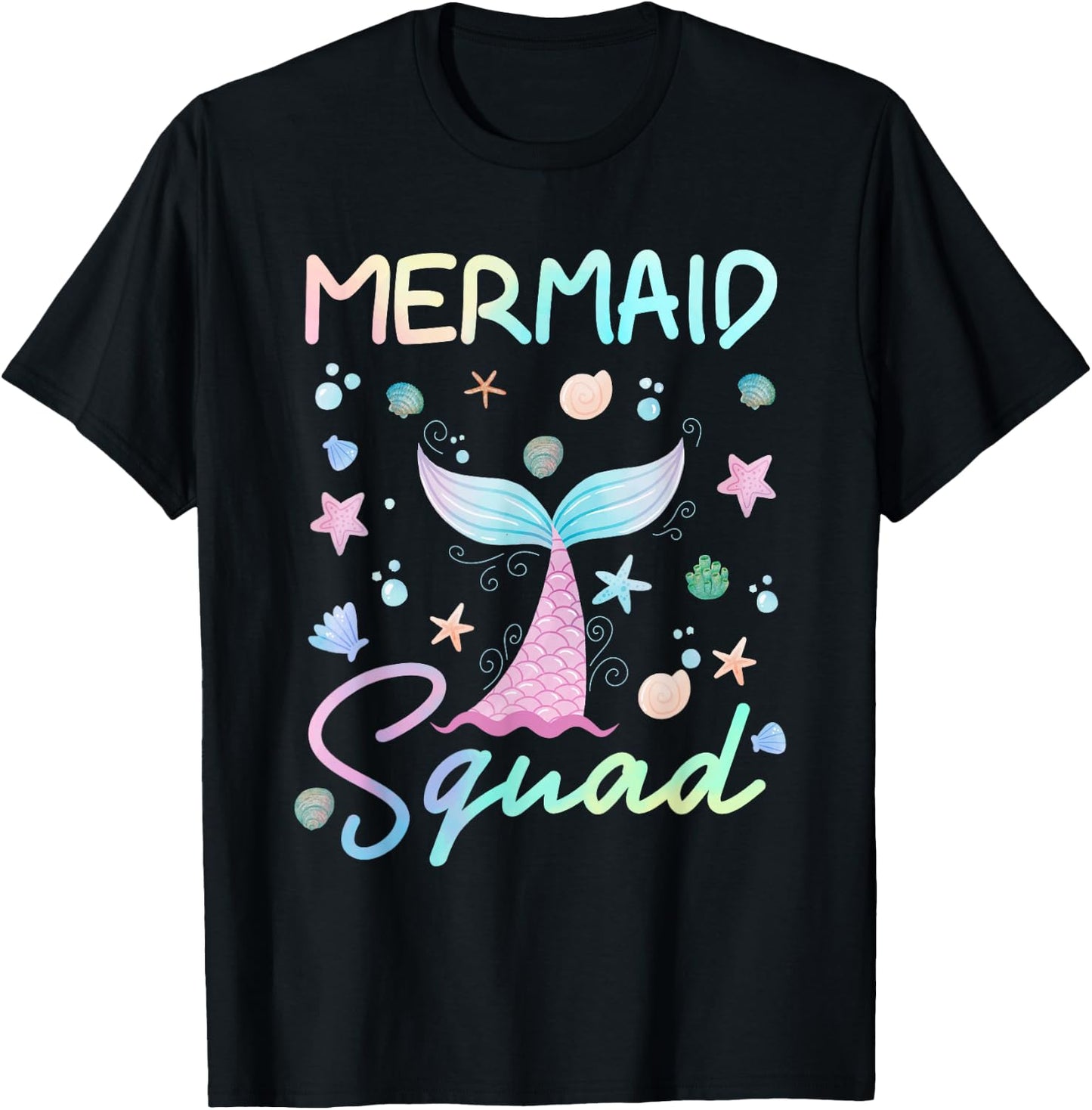 Tie Dye Mermaid Birthday Squad Family Matching Mermaid Squad T-Shirt - T-Shirt | Black