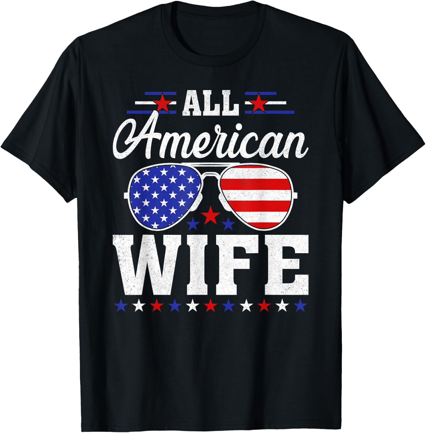 USA Flag 4th of July Matching Family All American Wife T-Shirt - T-Shirt | Black