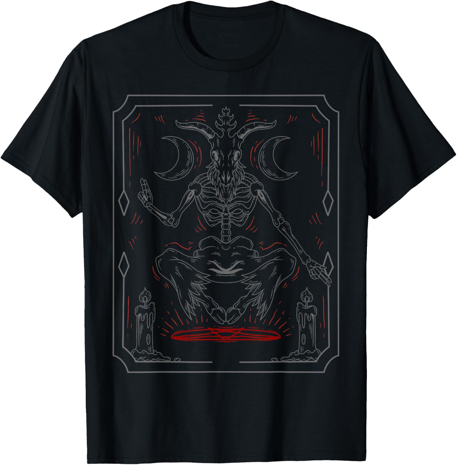 Lucifer Sigil Goat Skull Crescent Moon Baphomet Satanic T-Shirt - T-Shirt | Black