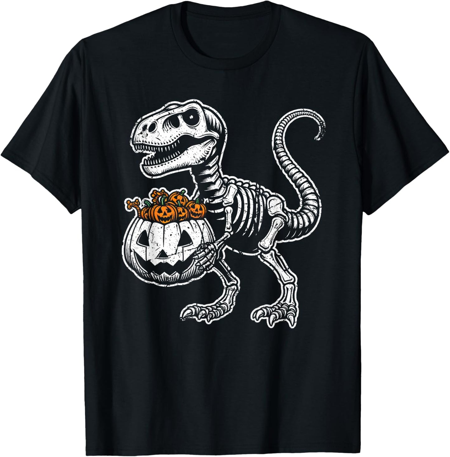 Skeleton Dinosaur T rex Pumpkin Dino Men Boys Kids Halloween T-Shirt - T-Shirt | Black