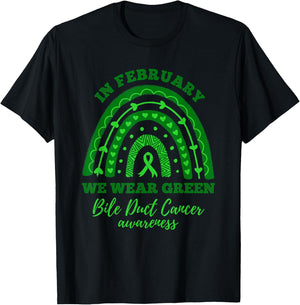 In February We Wear Green Rainbow Bile Duct Cancer Awareness T-Shirt - T-Shirt | Black