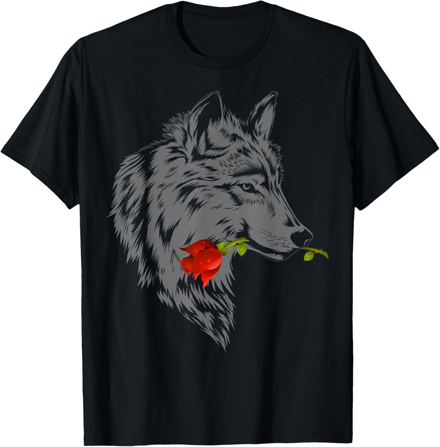 Wolf Rose | Cute Valentine Gray Wolf Gift T-Shirt - T-Shirt | Black