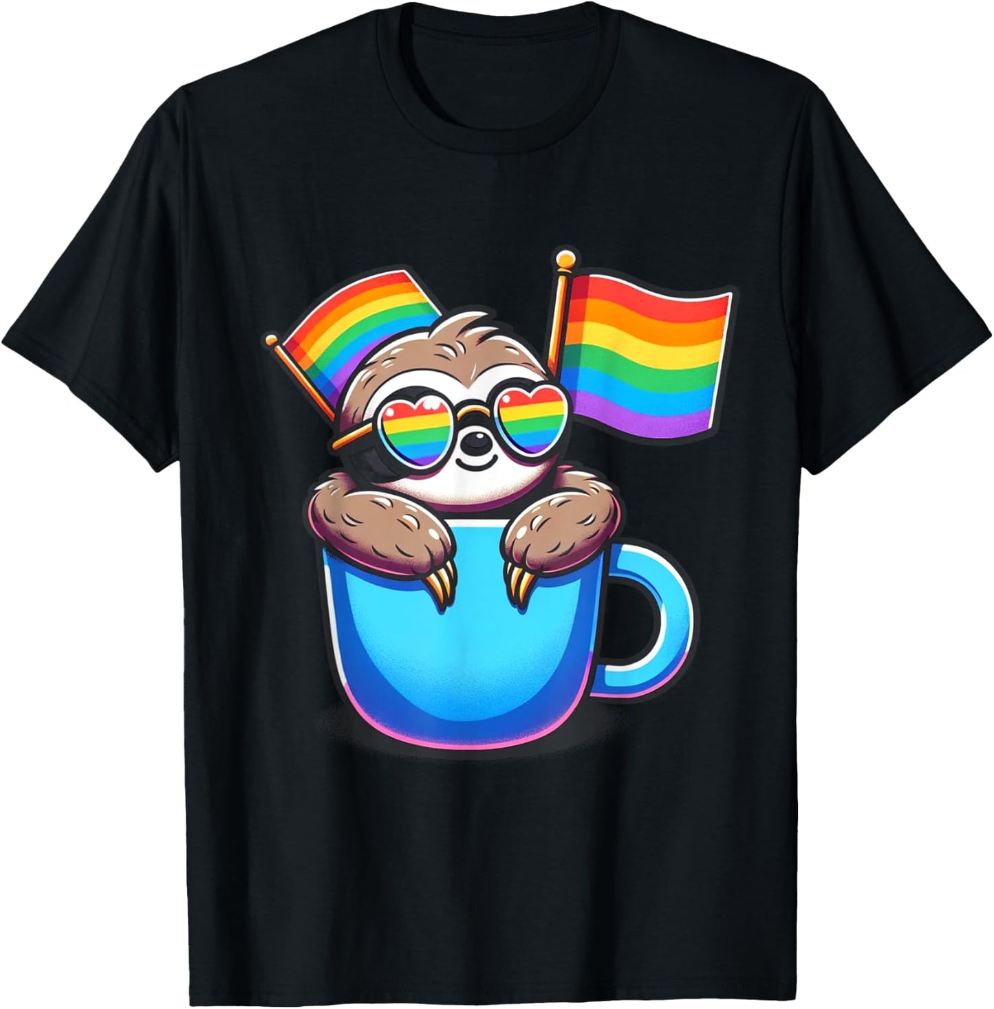 Cute Sloth with Pride Flags LGBTQ+ Support cute Animal T-Shirt - T-Shirt | Black