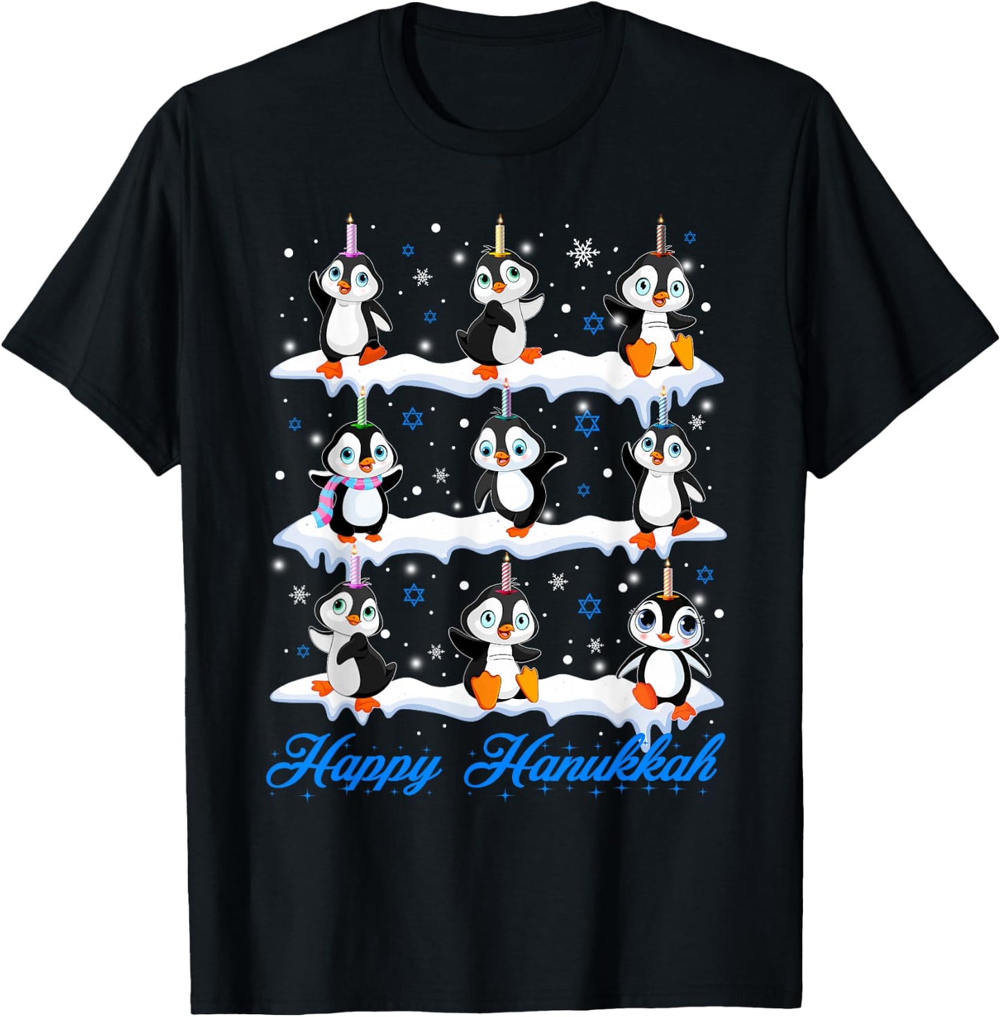 Happy Hanukkah Penguin Chanukkah Jewish Holiday Pajama T-Shirt - T-Shirt | Black