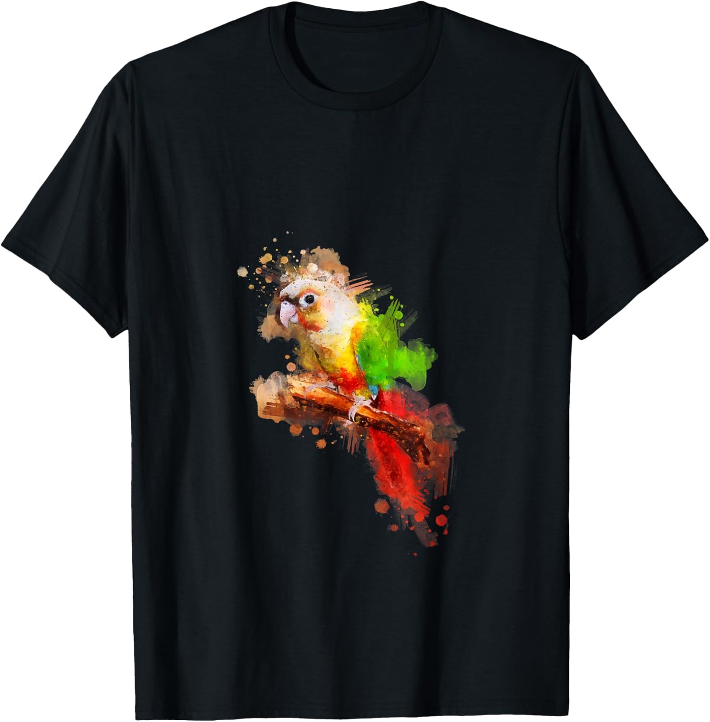 Watercolor Pineapple Green Cheek Conure parrot T-Shirt - T-Shirt | Black