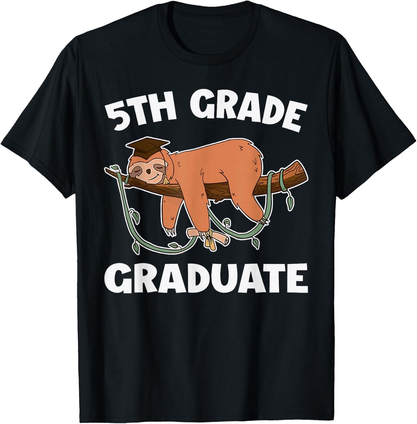 5th Grade Graduate Sloth Graduation Cap Sleeping T-Shirt - T-Shirt | Black