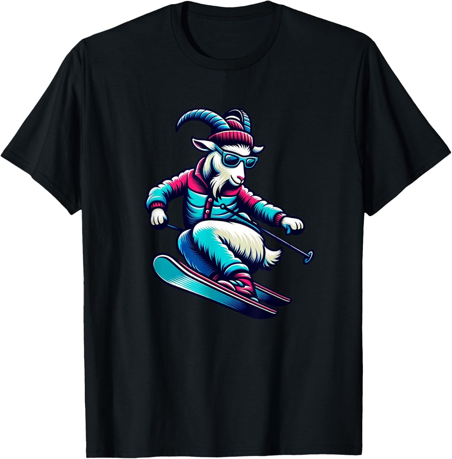Funny Goat Skiing Downhill Winter Sports Design T-Shirt - T-Shirt | Black