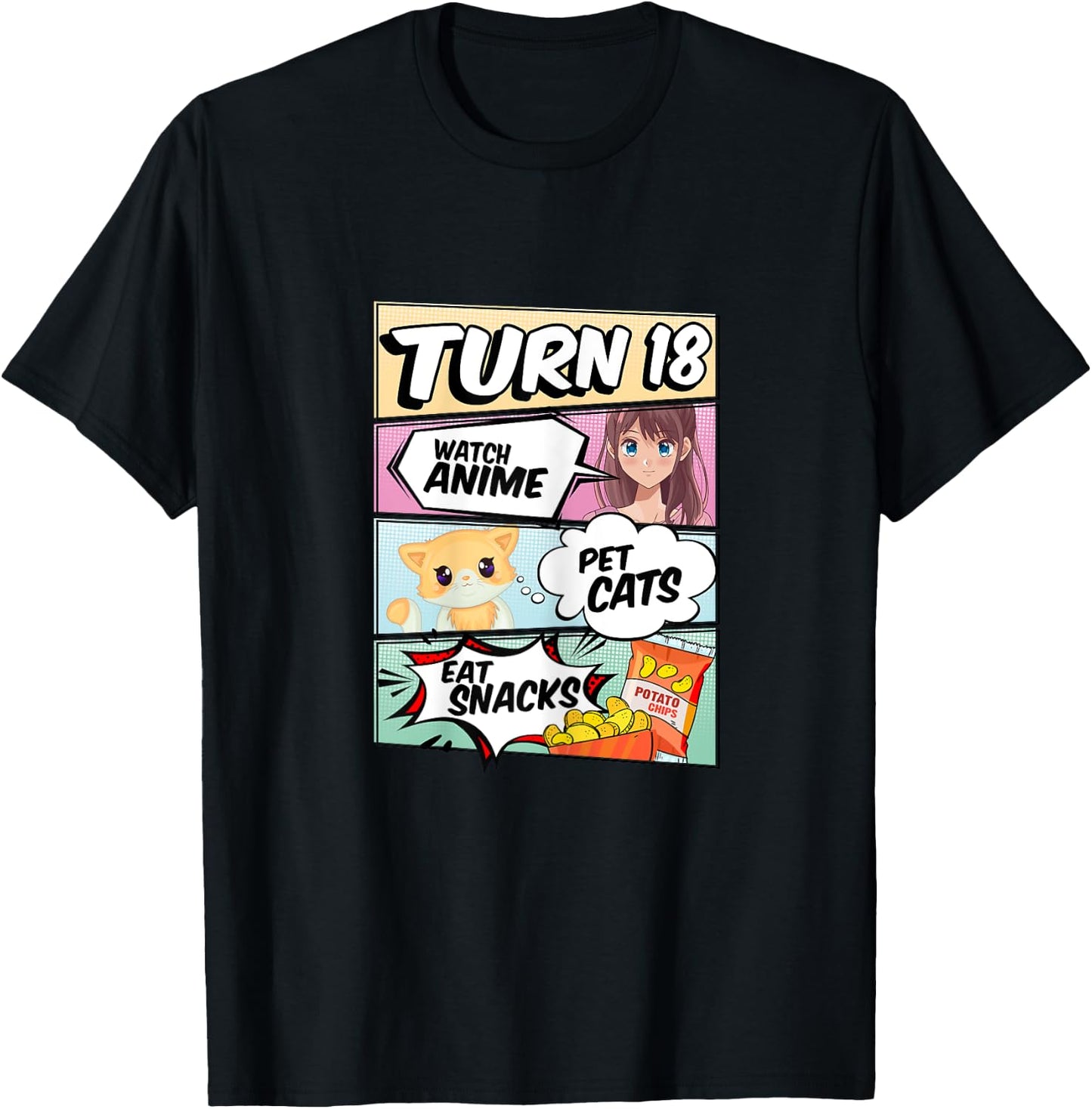 18th Birthday Anime Girl turns 18 pet cats watch anime T-Shirt - T-Shirt | Black