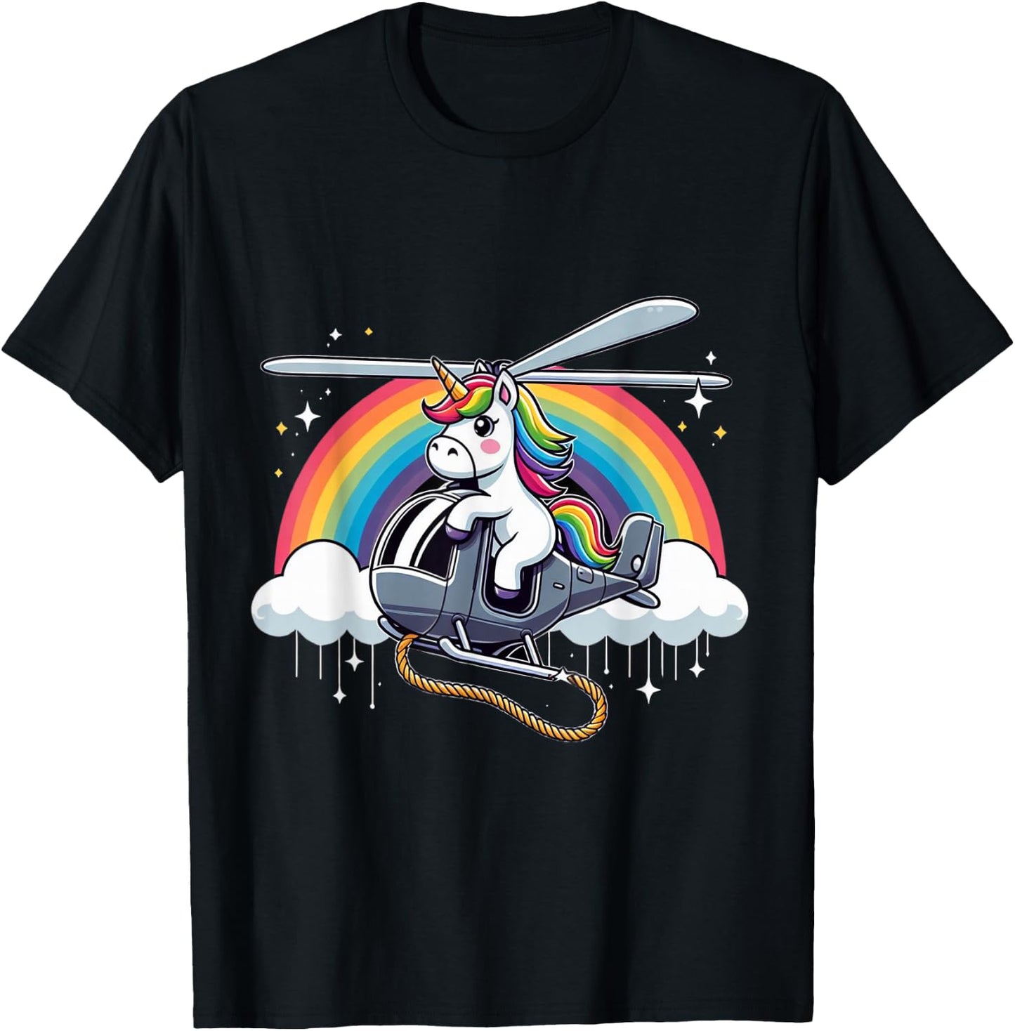 Unicorn Riding Helicopter T-Shirt - T-Shirt | Black