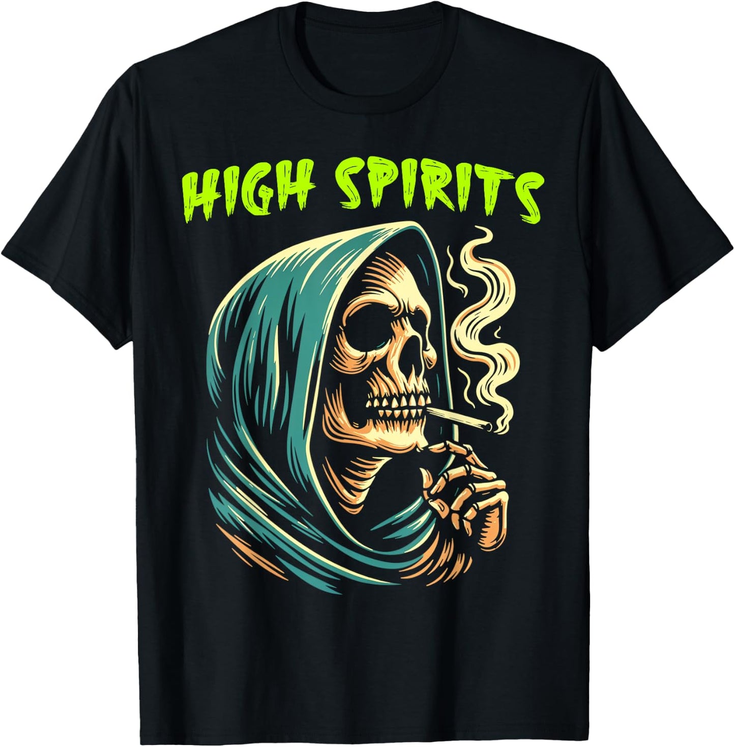 High Spirits Skull Smoking Reaper Grim Reaper High Spirits T-Shirt - T-Shirt | Black