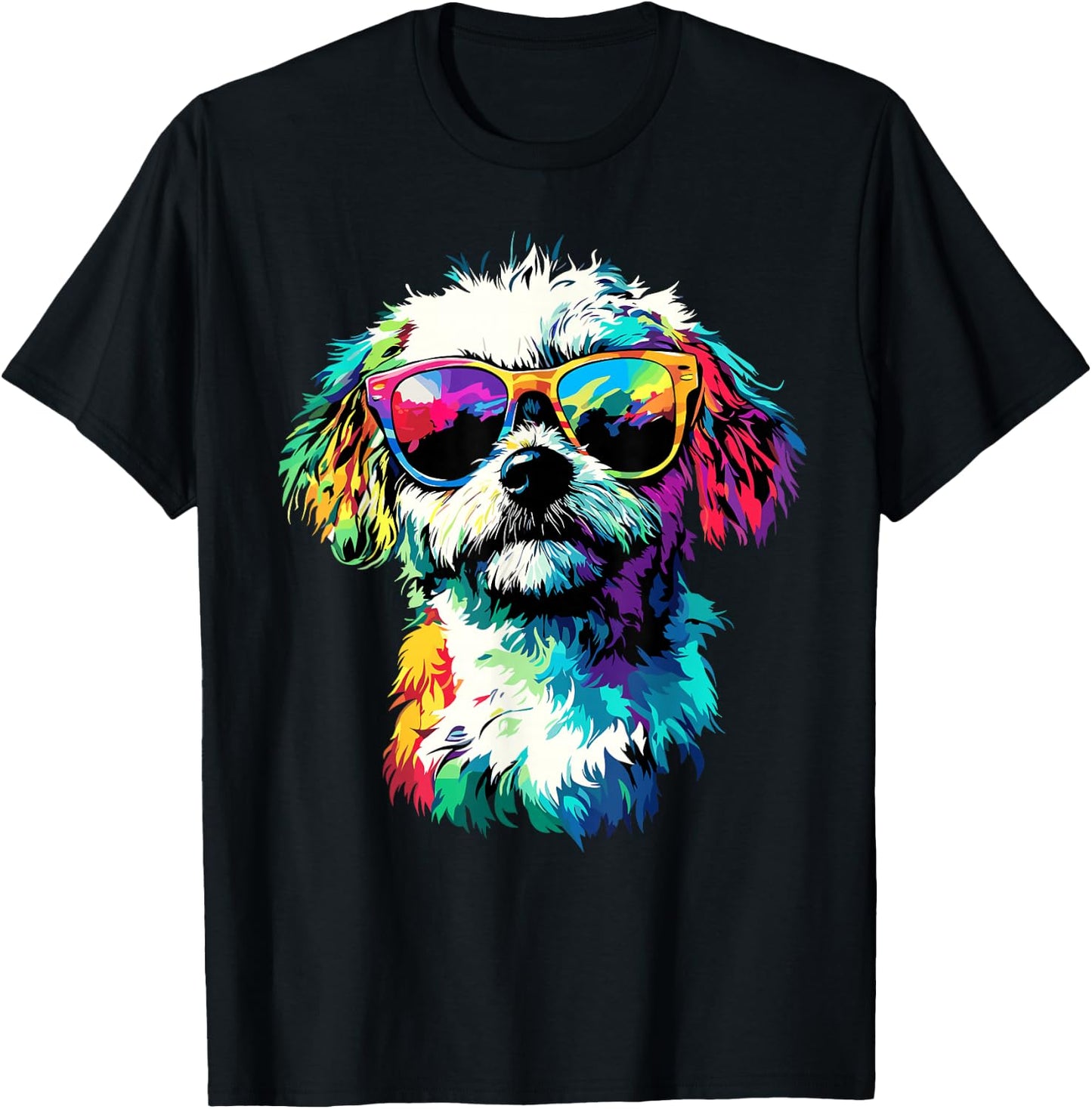 Maltese Dog with Sunglasses I Love Cute Maltese Dogs T-Shirt - T-Shirt | Black