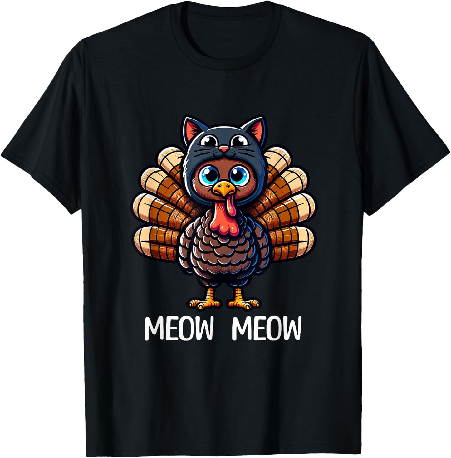Thanksgiving Turkey Cat Men Women Funny Thanksgiving T-Shirt - T-Shirt | Black