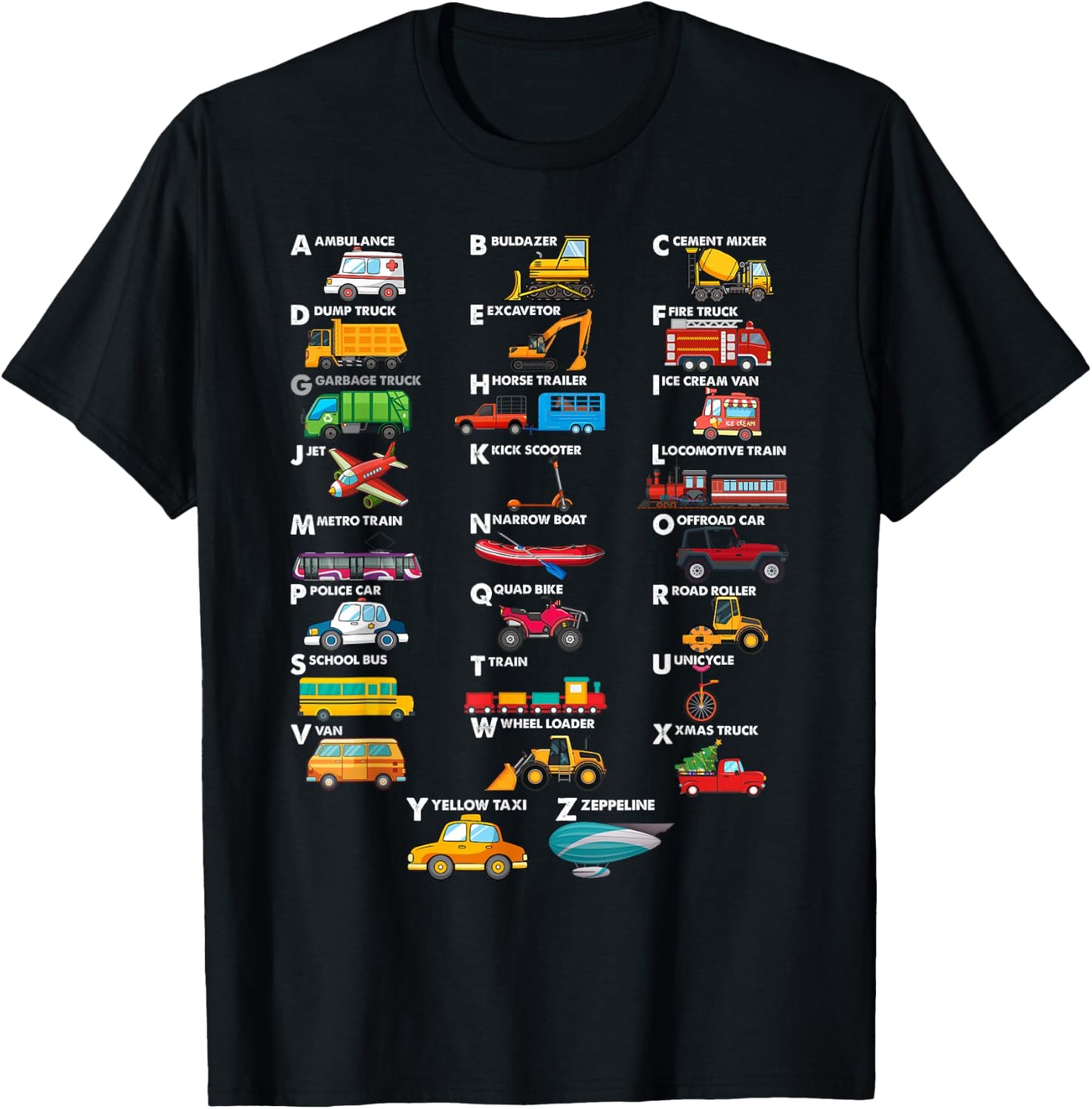 Truck Construction Vehicles ABC Boys Men Women Toddler T-Shirt - T-Shirt | Black