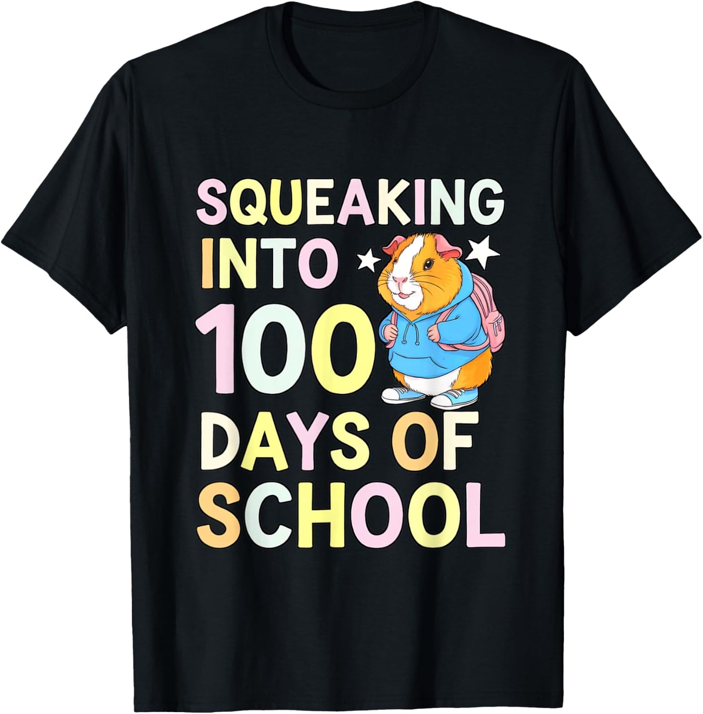 100 Days Of School Squeaking Guinea Pig School Backpack Pet T-Shirt - T-Shirt | Black