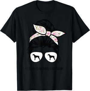 Rhodesian Ridgeback Mom Dog Messy Bun Hair Glasses , gray, s T-Shirt - T-Shirt | Black