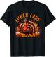Lunch Lady Job Thanksgiving Turkey With Gnomes Fall Leaves T-Shirt - T-Shirt | Black