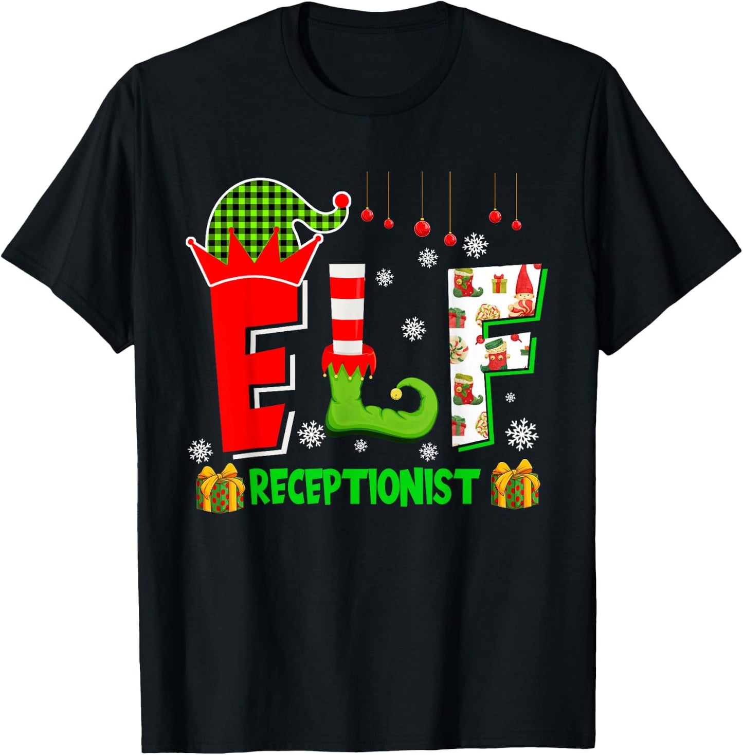 Elf Receptionist Christmas Costume Matching Elf Lover Family T-Shirt - T-Shirt | Black