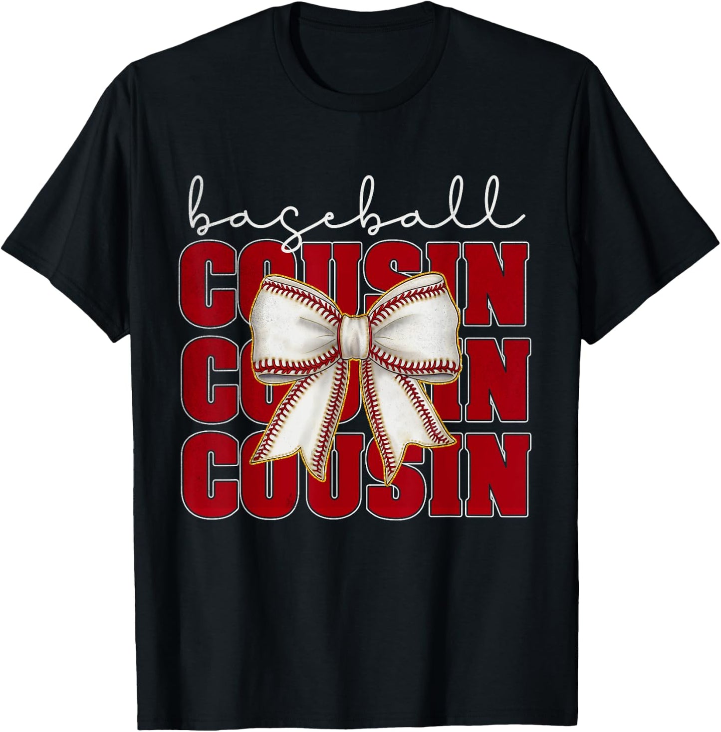 Baseball Cousin Coquette Bow Sport Lover Mothers Day Vintage T-Shirt - T-Shirt | Black