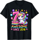 Unicorn 7th Birthday 7 Year Old Party Awesome Since 2018 T-Shirt - T-Shirt | Black