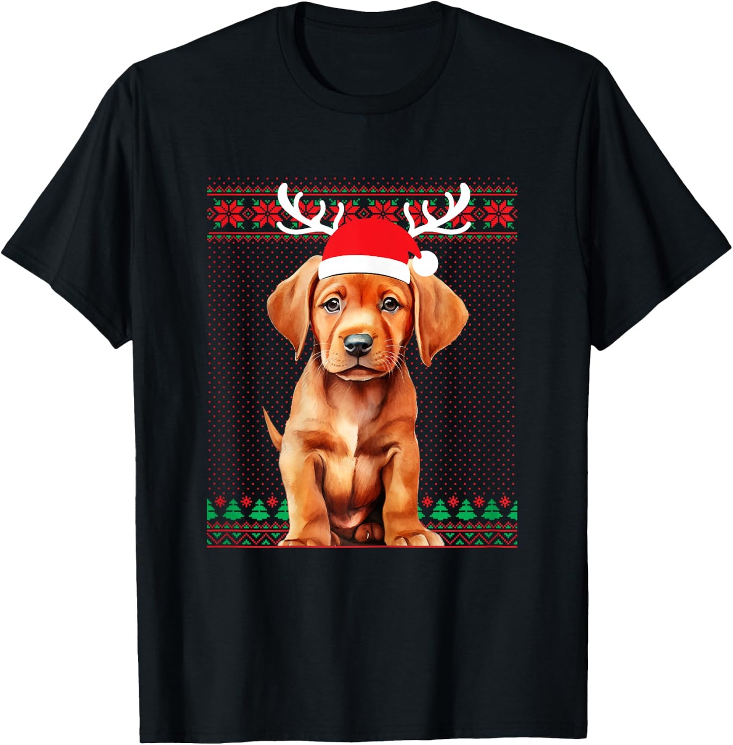 Fox Red Lab Christmas Santa Reindeer Labrador Retriever T-Shirt - T-Shirt | Black